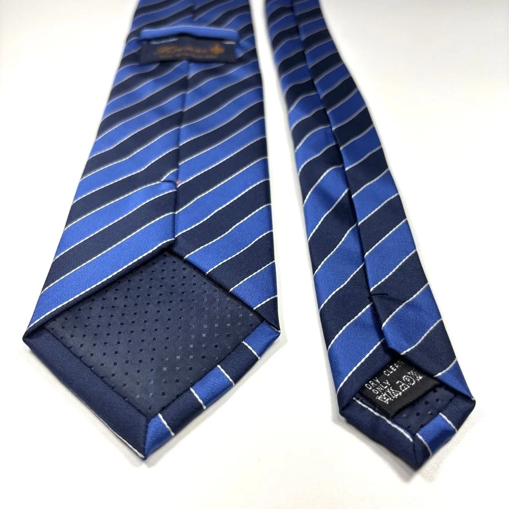 Firenze Mens Luxury Tie Blue w/ Navy & White Diagonal Stripes 100% Silk Repp 60